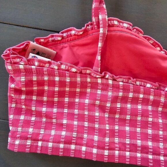 Red Carter Amour Gingham Shirred Bandeau Bikini Top & Bottom Set Size Large - Picture 12 of 15